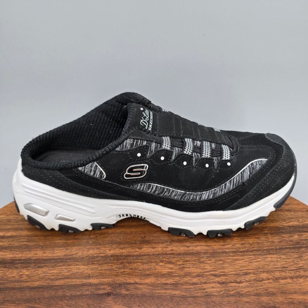 Skechers D Lites Shoes Womens 7 Wide Black Slip On Mules Walking Sneakers
